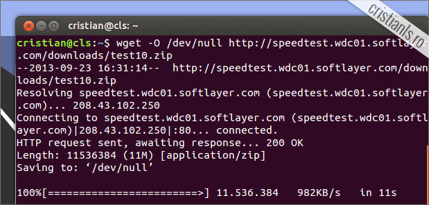 testeaza viteza conexiunii la internet din Terminal