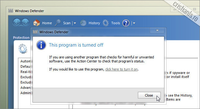 Windows Defender a fost dezactivat