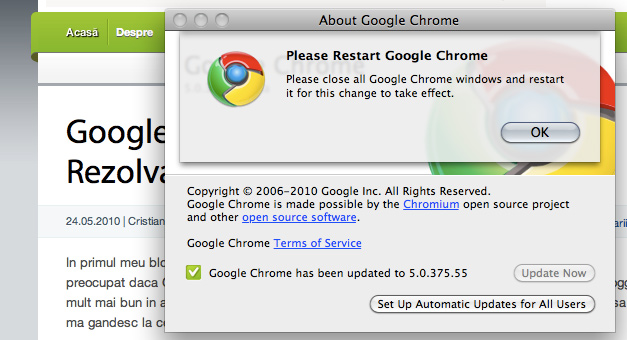 Google Chrome versiune stabila Mac OS X