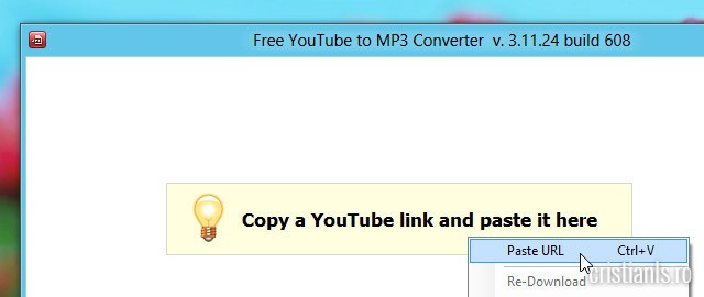 Paste URL (lipește adresa URL) în programul de descărcat melodii de pe YouTube