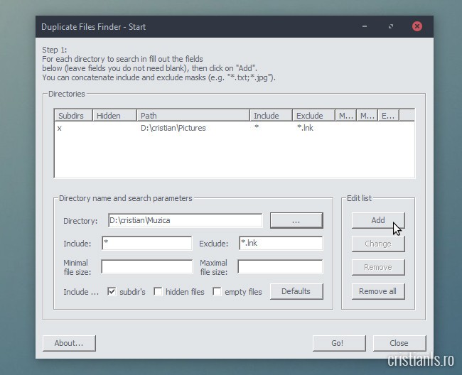 Program de șters dubluri - Duplicate Files Finder