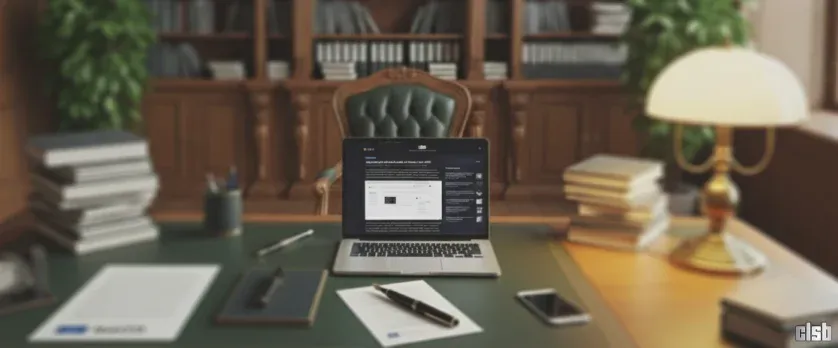 Laptop accesând site-ul CLSB așezat pe biru