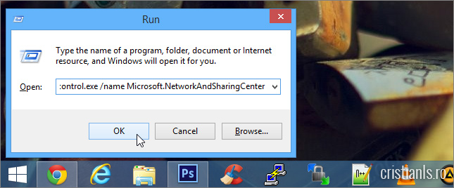 control.exe /name Microsoft.NetworkAndSharingCenter