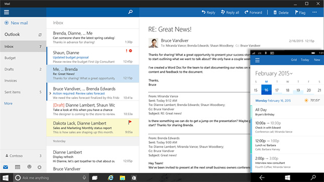 Outlook tablete Windows 10