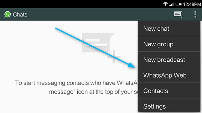 WhatsApp Web meniu WhatsApp Android