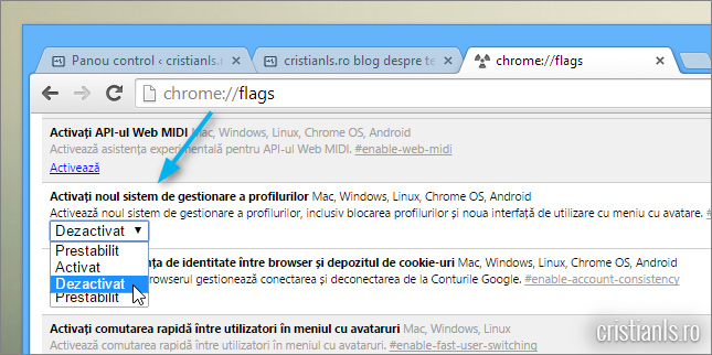 dezactivare afisare profil utilizator google chrome