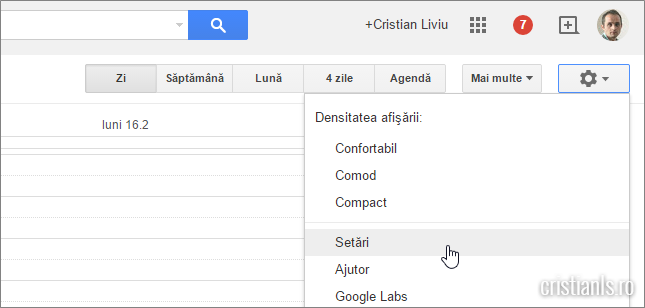 setari google calendar