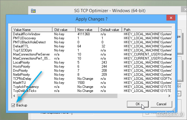 setari si backup inainte de optimizare