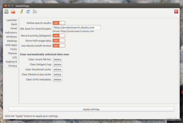 Unsettings in Ubuntu 15.04