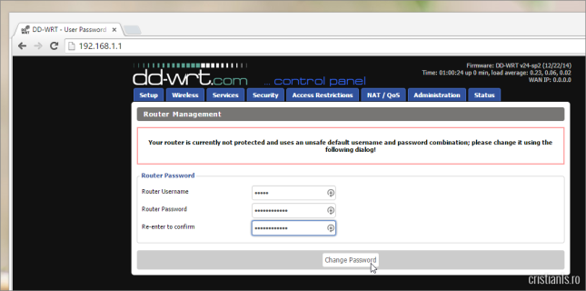 configurare nume de utilizator si parola in dd-wrt