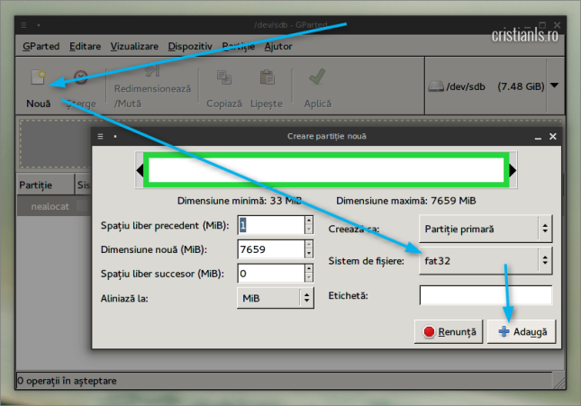 creare partitie noua