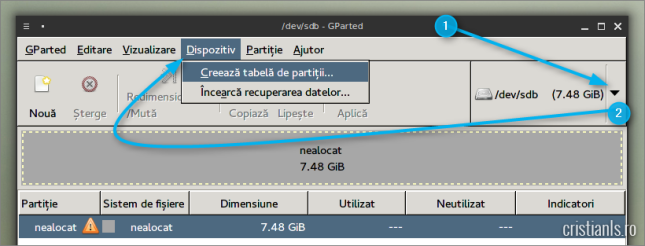 creare tabela de partitii
