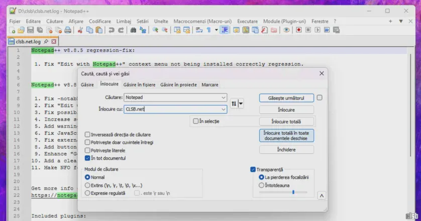 Notepad++ - editor de texte pentru Windows