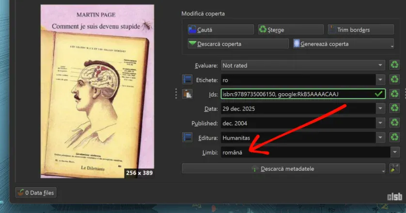 Calibre: carte având configurată limba română