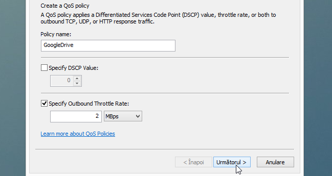 Specify Outbond Throttle Rate