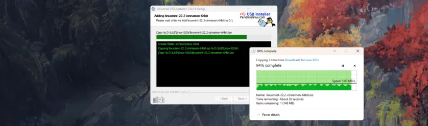copierea fișierelor de instalre a Linux Mint