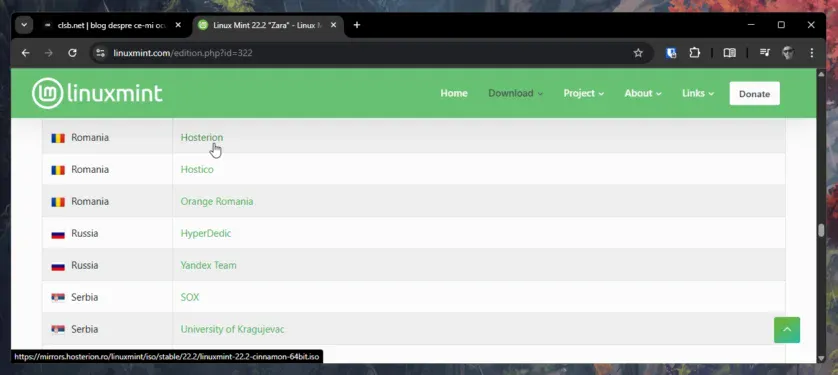 Locații descărcare ISO Linux Mint