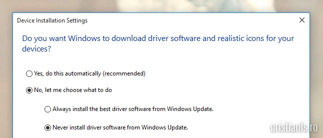 never install driver software from windows update