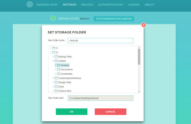 particularizare folder de sincronizare daemon sync
