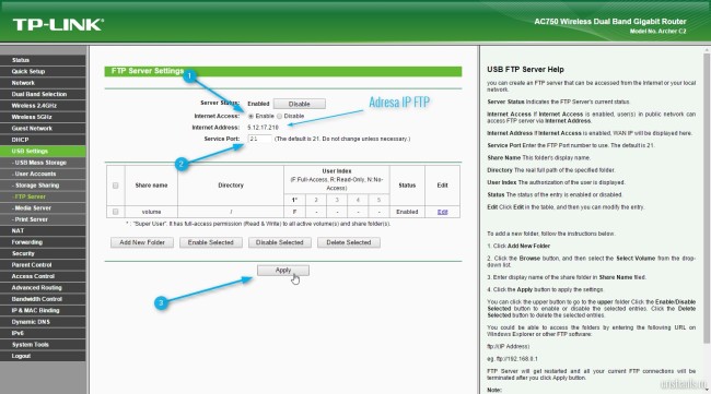 activare FTP si adresa IP