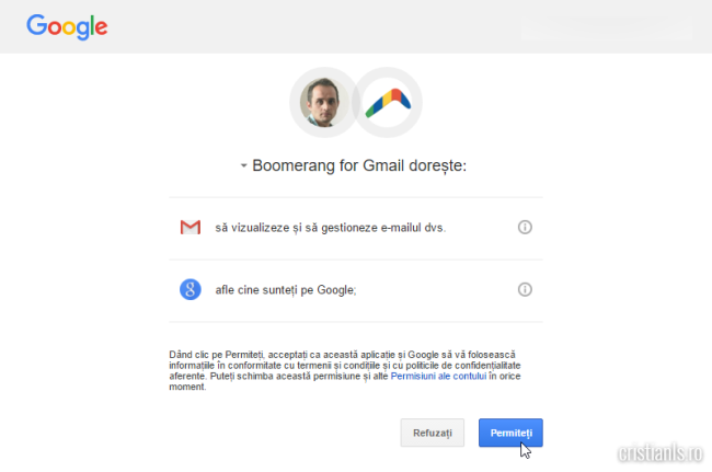 autorizare boomerang for gmail