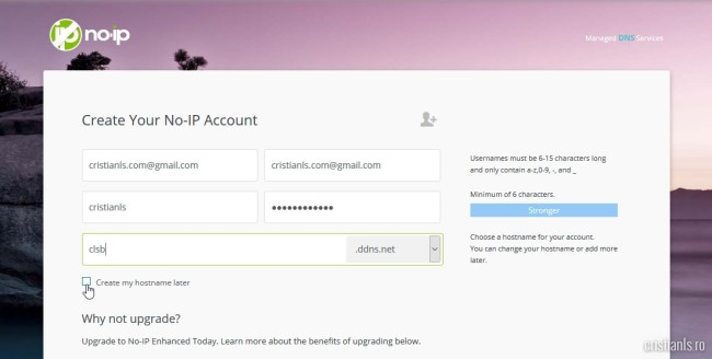 creare host dynamic dns pe noip.com