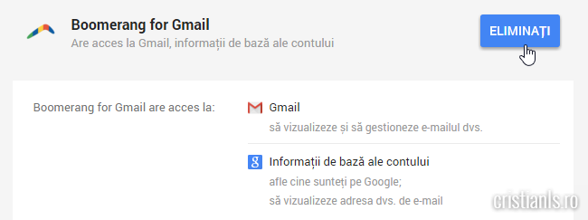 eliminati autorizatie boomerang for gmail