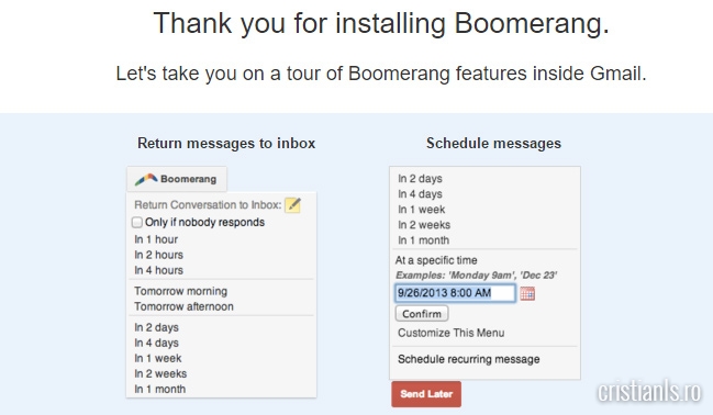 instalarea boomerang