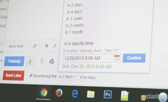 programare trimitere email prin gmail cu Boomerang