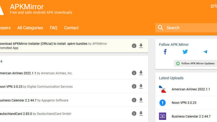 APKmirror - magazin de aplicații Android