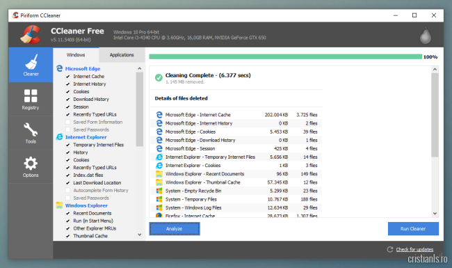 curatarea temporarelor cu ccleaner