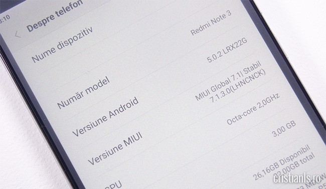 MIUI 7.1.3.0 Global pentru Xiaomi Redmi Note 3