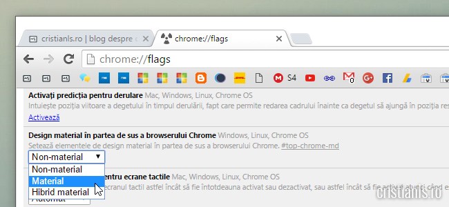 activare material design in google chrome