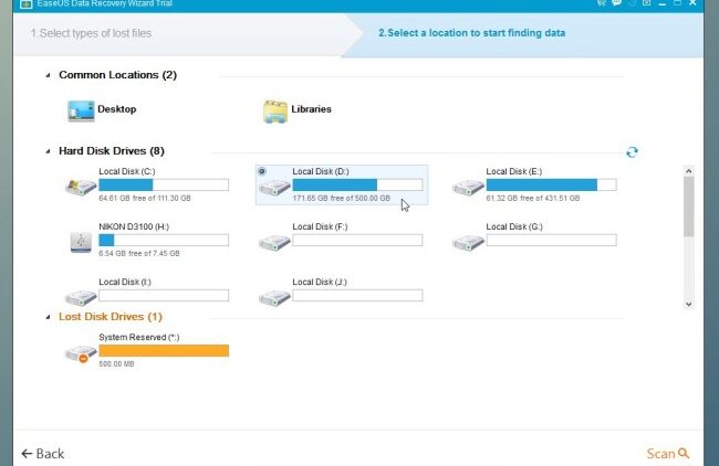 selectarea locatiei de recuperat