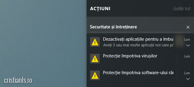 Centrul de acțiune Windows 10