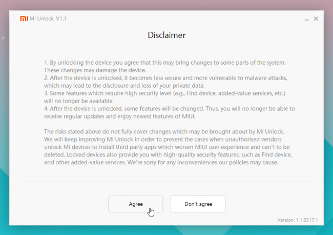 Mi Unlock Disclaimer