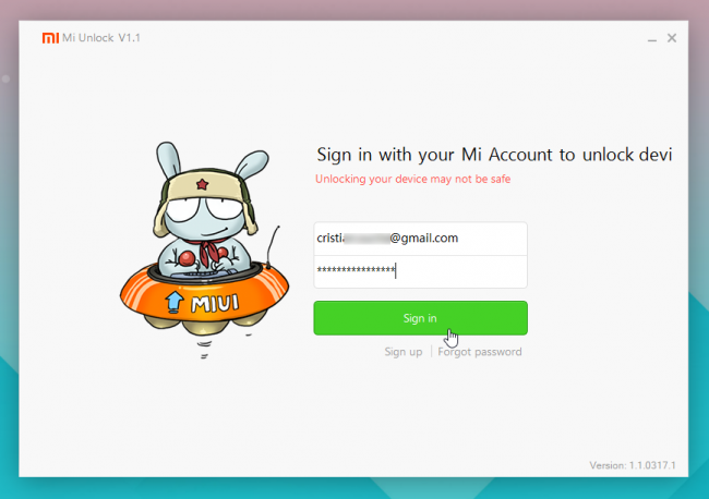 Sign in with your Mi Account to unlock device