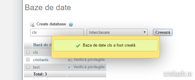 baza de date a fost creata