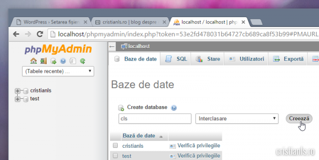 creare baza de date noua