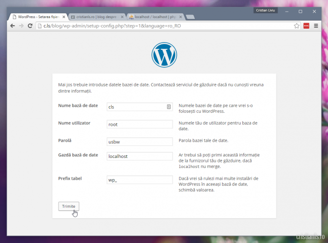 formular instalare wordpress