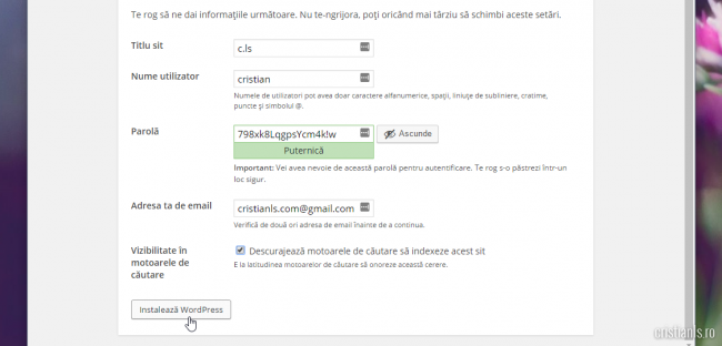 instalare wordpress