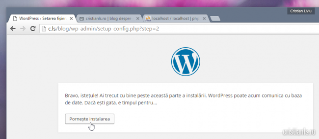 porneste instalarea wordpress