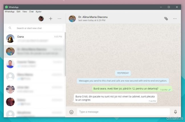 WhatsApp - client desktop rulând în Windows