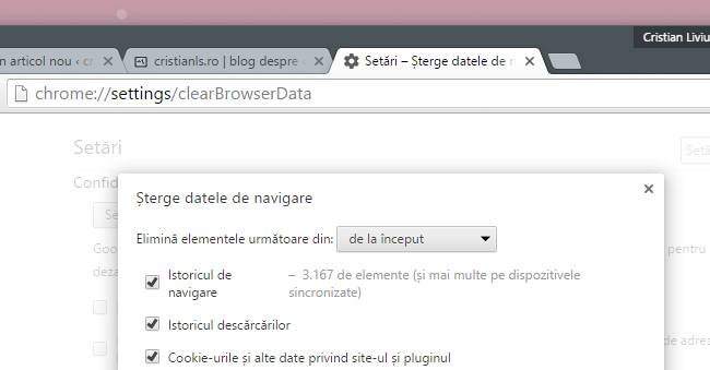 Setări » Șterge date de navigare ale Google Chrome