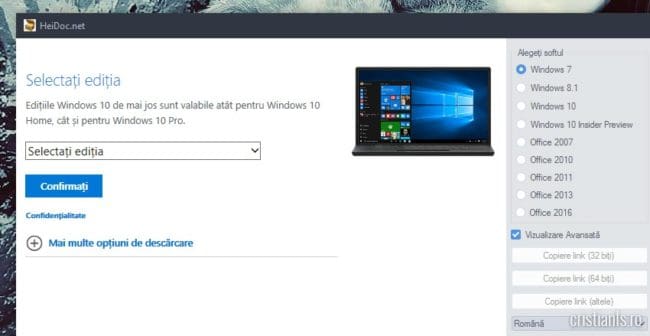 Instrument pentru descărcarea imaginilor ISO ale Windows