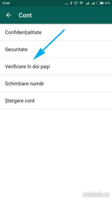 activează verificarea în doi pași a whatsapp