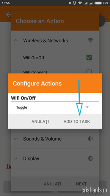 Selectare actiune pentru sarcina