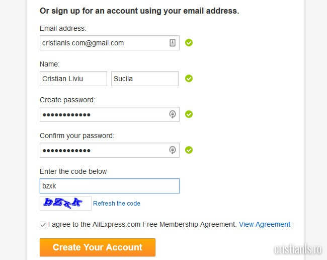completare formular aliexpress cu datele personale