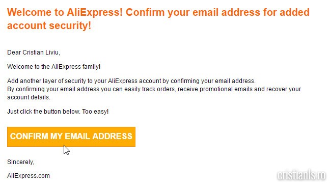 confirmare adresa email aliexpress