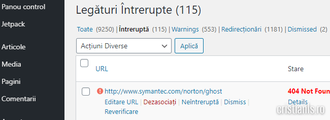 link-uri intrerupte wordpress